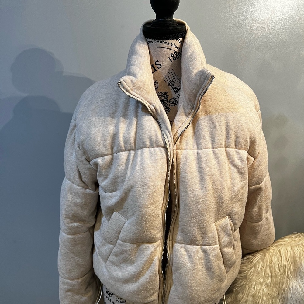 Forever 21 Beige Jersey Puffer Jacket
